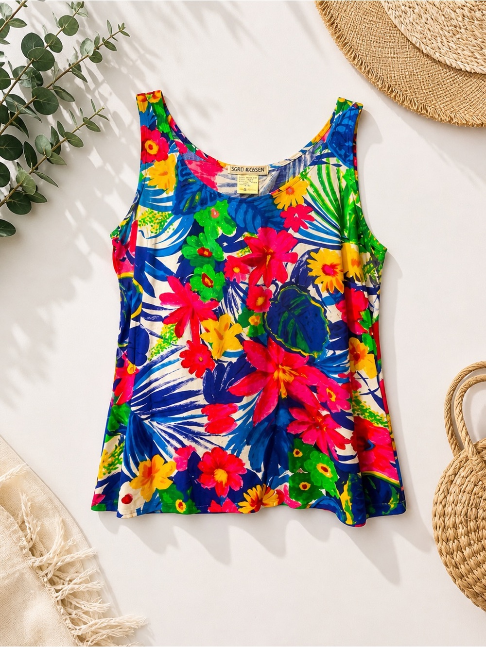 Sigrid Olsen Tropical Floral Tank Top Bright Sleeveless Summer Vacation